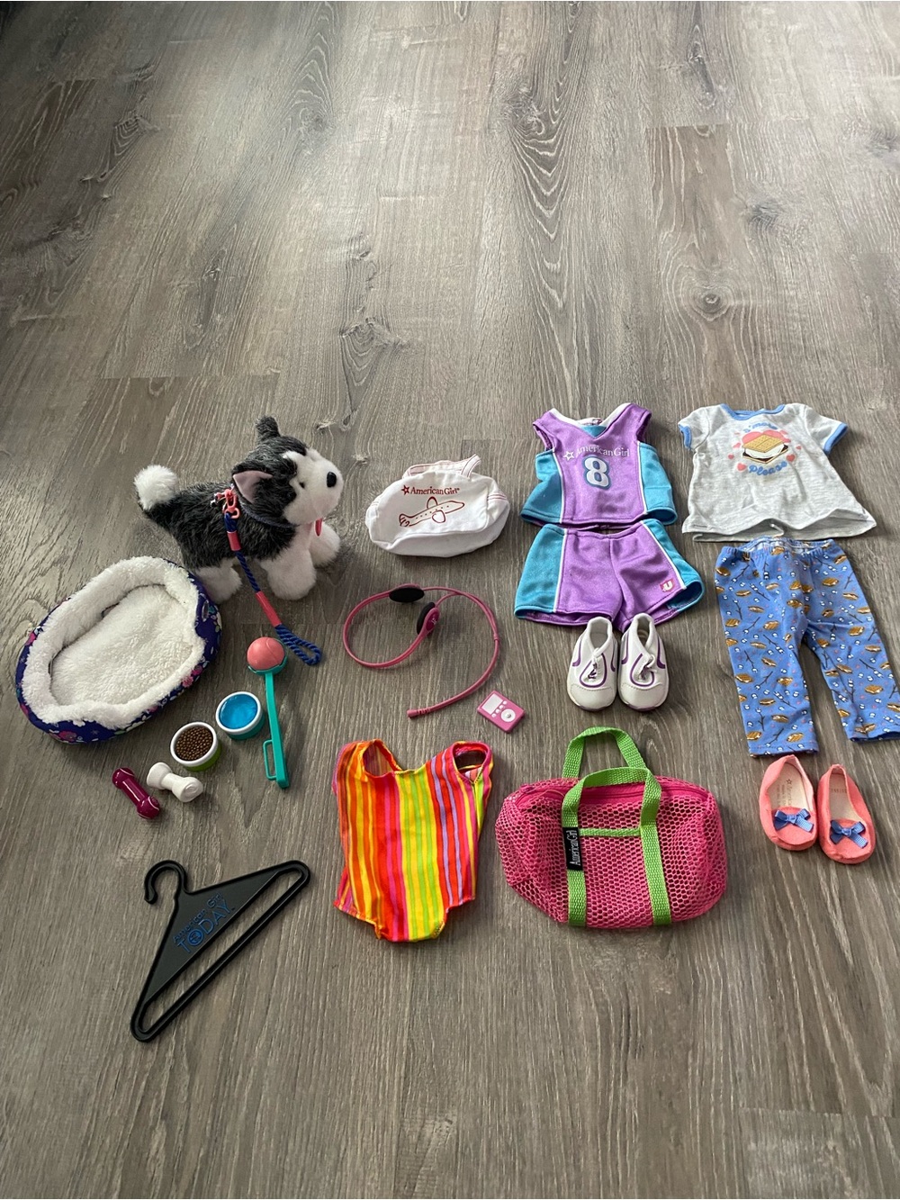 American Girl Lot Of Clothes & Accessories Pepper The Husky S’More Fun Gym Beach